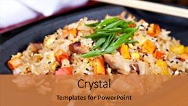  Presentation with fried chicken - Slide deck having japanese cuisine - fried rice background and a gold colored foreground