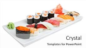  Presentation with japanese food - PPT layouts having japanese cuisine - sushi roll background and a white colored foreground