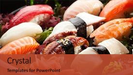  Presentation with sushi - Presentation theme featuring japanese cuisine - sushi set background and a red colored foreground