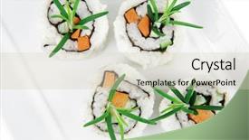  Presentation with fresh avocado - Presentation theme with soysauce - japanese cuisine - california roll background and a soft green colored foreground