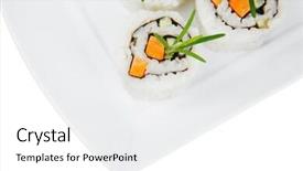  Presentation with fresh avocado - Amazing theme having japanese cuisine - california roll made of fresh raw salmon cream cheese and avocado inside served with wasabi and ginger on long white plate isolated over white background backdrop and a white colored foreground