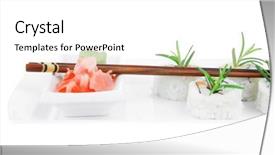  Presentation with fresh avocado - Beautiful slides featuring japanese cuisine - california roll made of fresh raw salmon cream cheese and avocado inside served with wasabi and ginger on long white plate isolated over white background backdrop and a white colored foreground