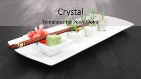  Presentation with avocado - Presentation theme enhanced with japanese cuisine - california sushi roll with avocado cream cheese and smoked salmon inside with wasabi and ginger on black table background and a light gray colored foreground