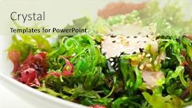  Presentation with seaweed - PPT theme enhanced with japanese cuisine - chuka seaweed salad with nuts sauce served with orange and sesame background and a soft green colored foreground