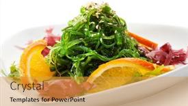  Presentation with seaweed - PPT theme with japanese-cuisine-chuka-seaweed-salad background and a gold colored foreground