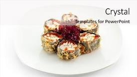  Presentation with sushi - Amazing PPT layouts having japanese cuisine - deep-fried sushi roll with scallop and apple slice flying fish roe inside served with salad leaf backdrop and a white colored foreground