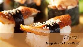  Presentation with sushi - Audience pleasing presentation design consisting of sushi set nigiri and gunkan backdrop and a gold colored foreground