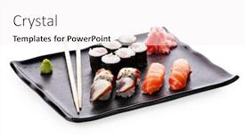  Presentation with seafoods - Presentation theme featuring japanese cuisine seafoods and other background and a white colored foreground