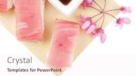  Presentation with japanese - Slides having japanese-cuisine-set-of-nigiri background and a lemonade colored foreground