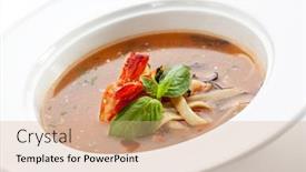  Presentation with shrimps - Slide deck consisting of made of shrimps and noodles background and a coral colored foreground