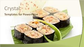  Presentation with roll - Beautiful theme featuring japanese-cuisine-sushi-roll backdrop and a cream colored foreground