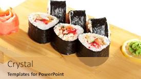  Presentation with roll - Audience pleasing presentation consisting of japanese-cuisine-sushi-roll backdrop and a yellow colored foreground