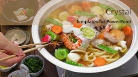  Presentation with japanese - Colorful PPT theme enhanced with japanese-cuisine-udon-suki-hot backdrop and a coral colored foreground