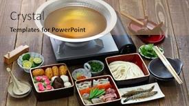  Presentation with noodles - Audience pleasing presentation theme consisting of japanese-cuisine-udon-suki-hot backdrop and a coral colored foreground