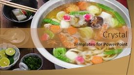  Presentation with japanese - Presentation theme consisting of japanese-cuisine-udon-suki-hot background and a gold colored foreground