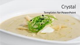  Presentation with curry - Audience pleasing theme consisting of japanese curry - eggplants cream soup puree backdrop and a white colored foreground