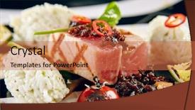  Presentation with restaurant pub menu - Beautiful slides featuring japanese curry - menu of gastronomic restaurant tuna backdrop and a coral colored foreground