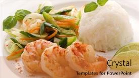  Presentation with prawn - Beautiful PPT theme featuring japanese curry - prawn with rice and vegetable backdrop and a gold colored foreground