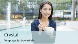  Presentation with fish ball - Cool new PPT theme with japanese curry - woman eating fish ball backdrop and a sky blue colored foreground