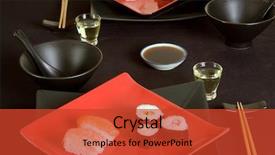  Presentation with annual dinner company - Slides having japanese dinner setting with sushi background and a red colored foreground