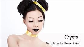  Presentation with creative - Colorful presentation theme enhanced with japanese doll - young asian female with creative backdrop and a sky blue colored foreground