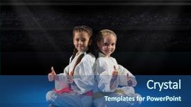  Presentation with philippine martial arts - Audience pleasing PPT layouts consisting of japanese energy - girls martial arts fighter backdrop and a ocean colored foreground