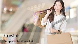  Presentation with woman pushing shopping trolley - Amazing presentation having closeup portrait in the mall backdrop and a coral colored foreground
