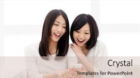  Presentation with beautiful black women smiling - Slide deck enhanced with moblie phone portrait of asian background and a soft green colored foreground