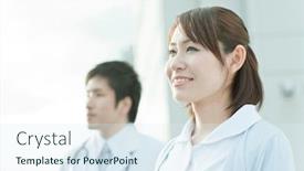  Presentation with teamwork nurse doctor - Audience pleasing presentation theme consisting of japanese-female-nurse-and-male backdrop and a sky blue colored foreground