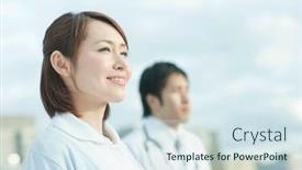  Presentation with teamwork nurse doctor - Cool new presentation theme with japanese-female-nurse-and-male backdrop and a sky blue colored foreground