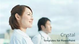  Presentation with teamwork nurse doctor - Presentation enhanced with japanese-female-nurse-and-male background and a sky blue colored foreground