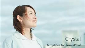  Presentation with japanese - Cool new presentation design with japanese-female-nurse-looking-up backdrop and a sky blue colored foreground