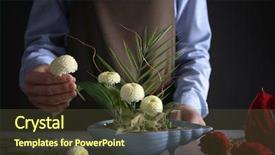  Presentation with floral - Presentation featuring japanese festival - woman making floral composition background and a tawny brown colored foreground