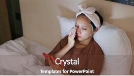  Presentation with face mask - Beautiful PPT theme featuring japanese film - woman apply face mask backdrop and a tawny brown colored foreground