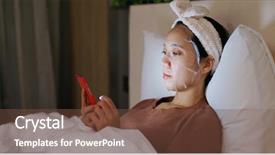  Presentation with hero mask woman - PPT theme consisting of japanese film - woman apply face mask background and a tawny brown colored foreground