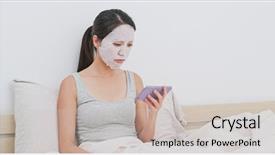 Presentation with mobile use - Audience pleasing presentation consisting of japanese film - woman apply paper mask backdrop and a light gray colored foreground