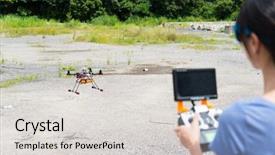  Presentation with drone - PPT theme with japanese film - woman flying drone background and a light gray colored foreground
