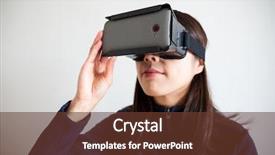  Presentation with virtual reality - Slide set with japanese film - woman look though virtual reality background and a tawny brown colored foreground