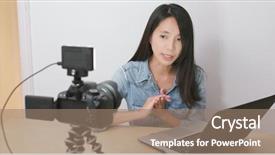  Presentation with video - Audience pleasing slides consisting of japanese film - woman taking video and present backdrop and a coral colored foreground