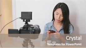  Presentation with cosmetic - PPT theme having japanese film - woman taking video of showing background and a gray colored foreground