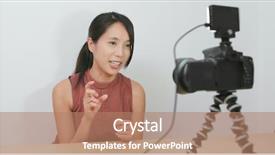  Presentation with camera film - Beautiful PPT theme featuring japanese film - woman talking in front backdrop and a coral colored foreground