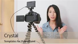  Presentation with camera film - Colorful theme enhanced with japanese film - woman talking in front backdrop and a mint green colored foreground