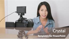  Presentation with digital - Audience pleasing presentation design consisting of japanese film - woman talking in front backdrop and a gray colored foreground