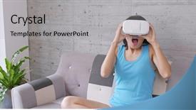  Presentation with scary movie - Colorful slide set enhanced with japanese film - woman watching with scary movie backdrop and a light gray colored foreground