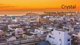  Presentation with japan - Colorful slide set enhanced with japanese fishing - shimabara nagasaki japan downtown skyline backdrop and a gold colored foreground