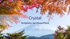  Presentation with fuji volcano - Colorful PPT theme enhanced with japanese fishing boats - mt fuji in autumn backdrop and a sky blue colored foreground