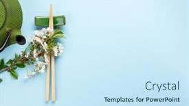  Presentation with japanese cherry blossom - Colorful presentation design enhanced with japanese-food-background-with-cherry backdrop and a sky blue colored foreground