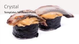  Presentation with japanese food - PPT theme consisting of japanese-food-group-of-sushi background and a lemonade colored foreground