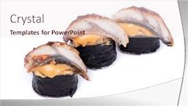  Presentation with japanese food - Beautiful PPT layouts featuring japanese-food-group-of-sushi backdrop and a sky blue colored foreground