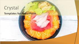  Presentation with japanese food - Audience pleasing PPT theme consisting of japanese-food-mix-sashimi-chirashi backdrop and a yellow colored foreground